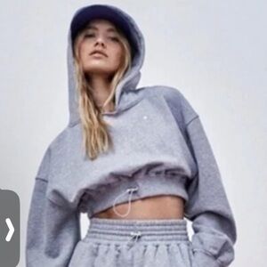 For Love & Lemons Josie Gray Hoody Crop Hoodie Sweatshirt NWT